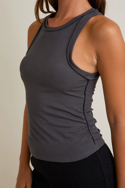 REVERSE SEAM RIBBED TANK TOP - CHARCOAL