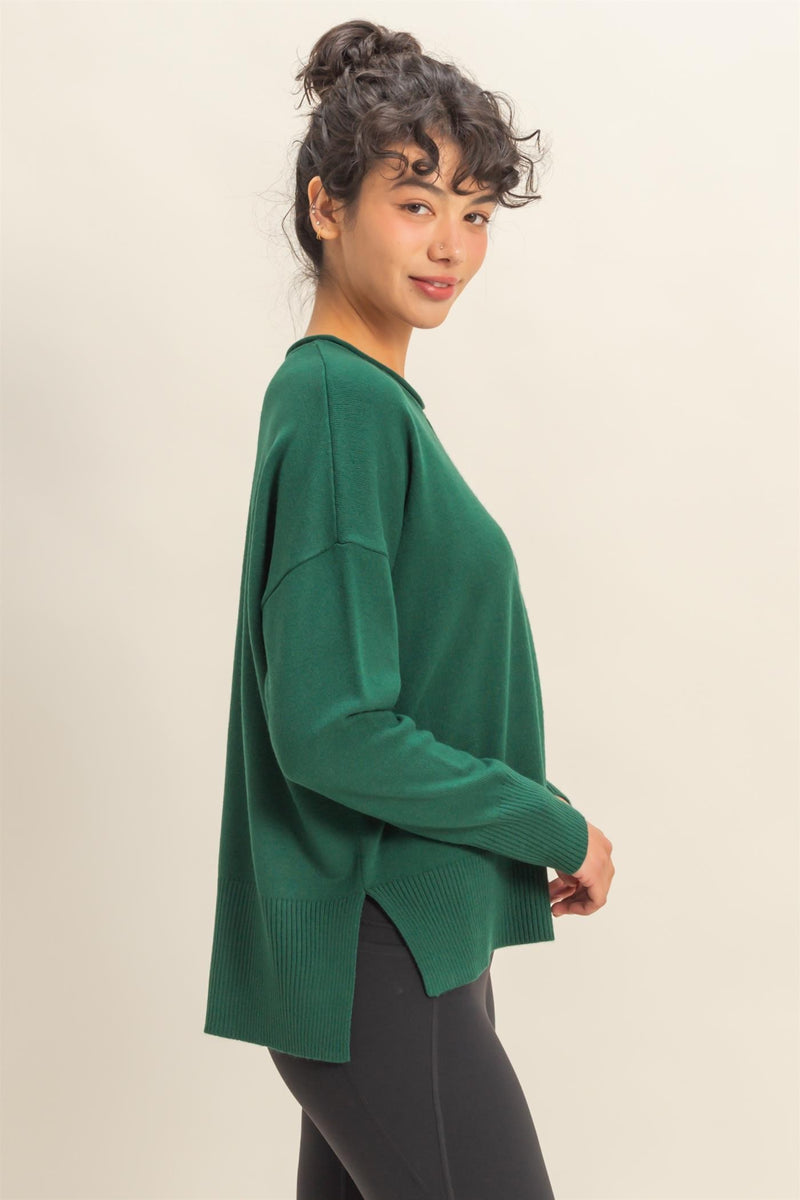 DROP SHOULDER SWEATER - DARK GREEN