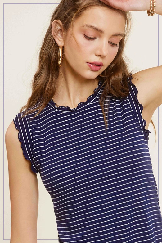 STRIPED RUFFLE SLEEVE TOP - SPACE