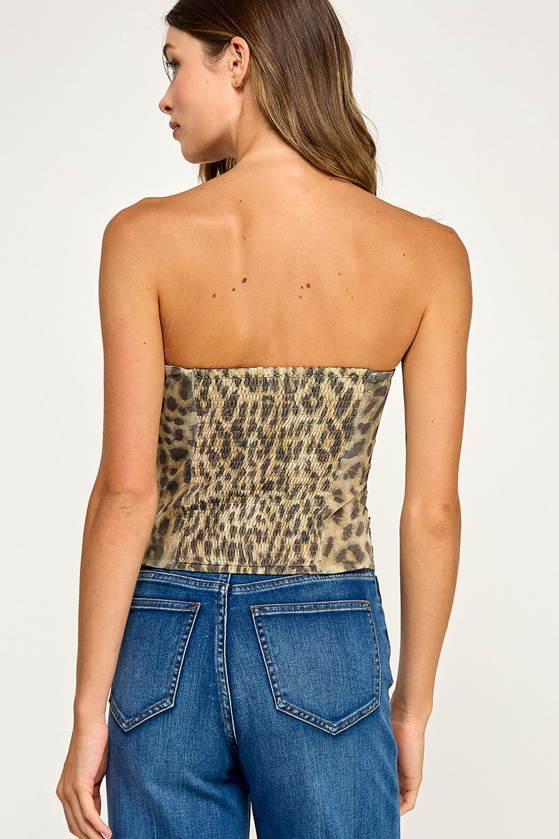 RUCHED BANDEAU TOP - LEOPARD