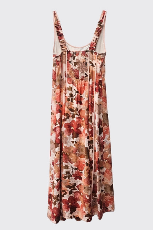CONTRAST BINDING MIDI DRESS - RUST MULTI