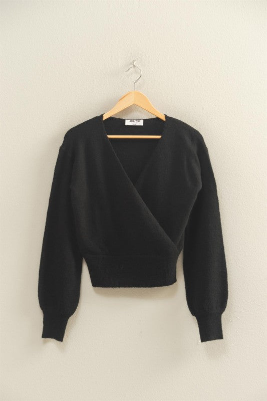 SURPLICE V-NECK SWEATER - BLACK