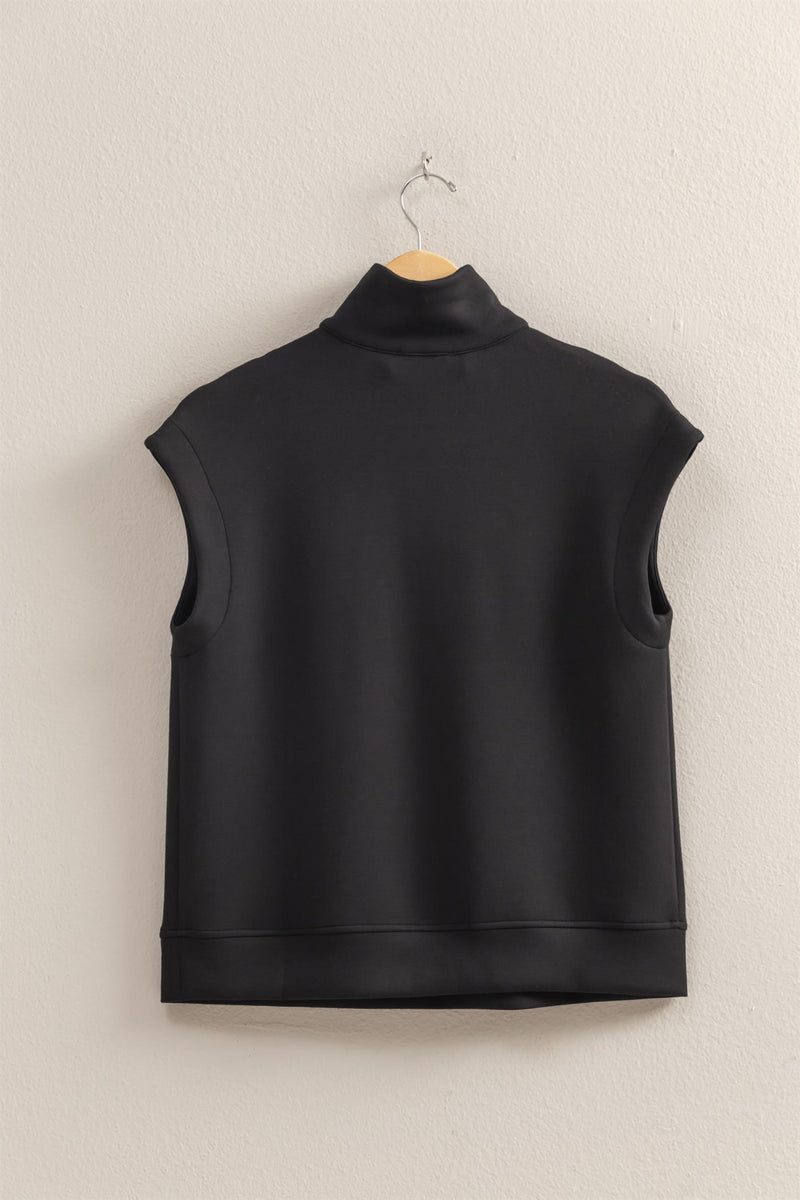 MOCK NECK HALF ZIP TOP - BLACK