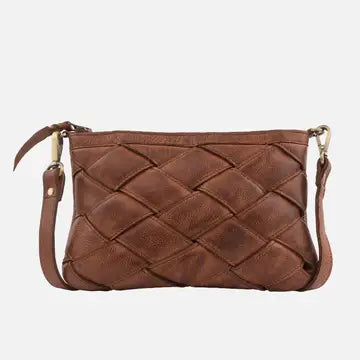 KELLEY WOVEN LEATHER CROSSBODY BAG - BROWN