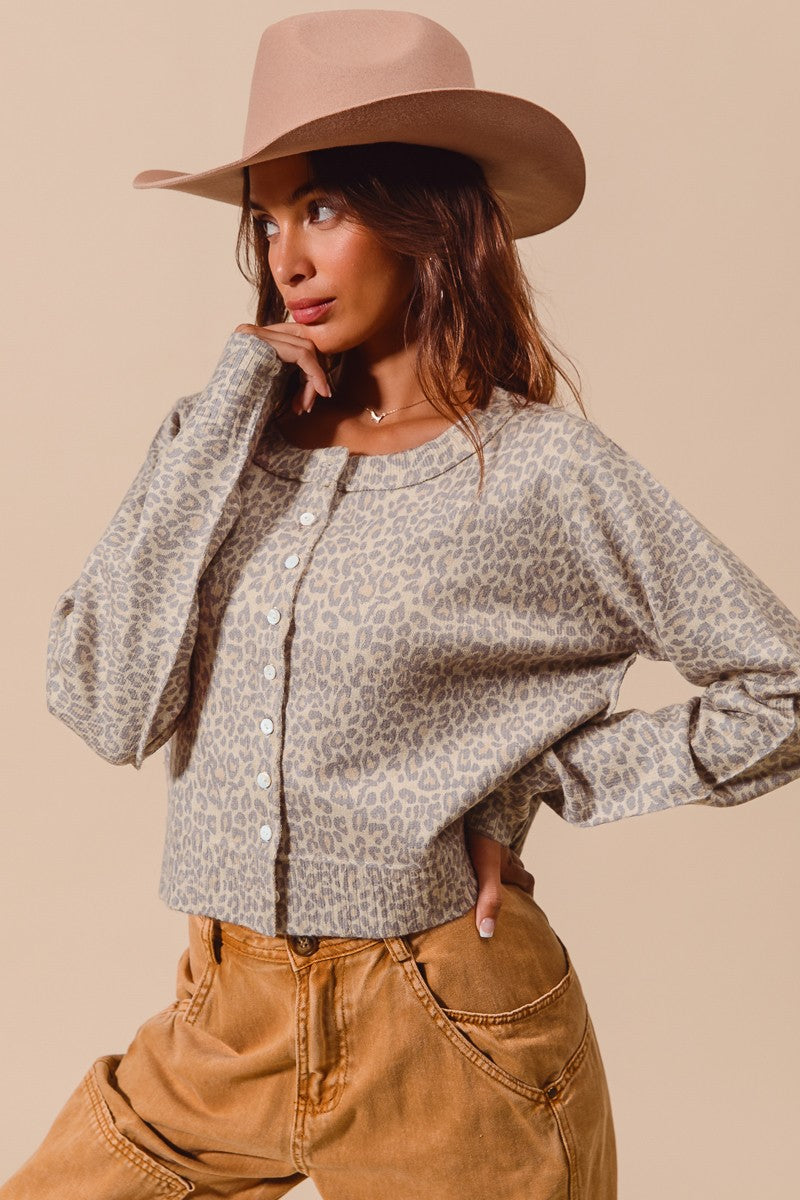 VINTAGE LEOPARD PRINT CARDIGAN - OATMEAL