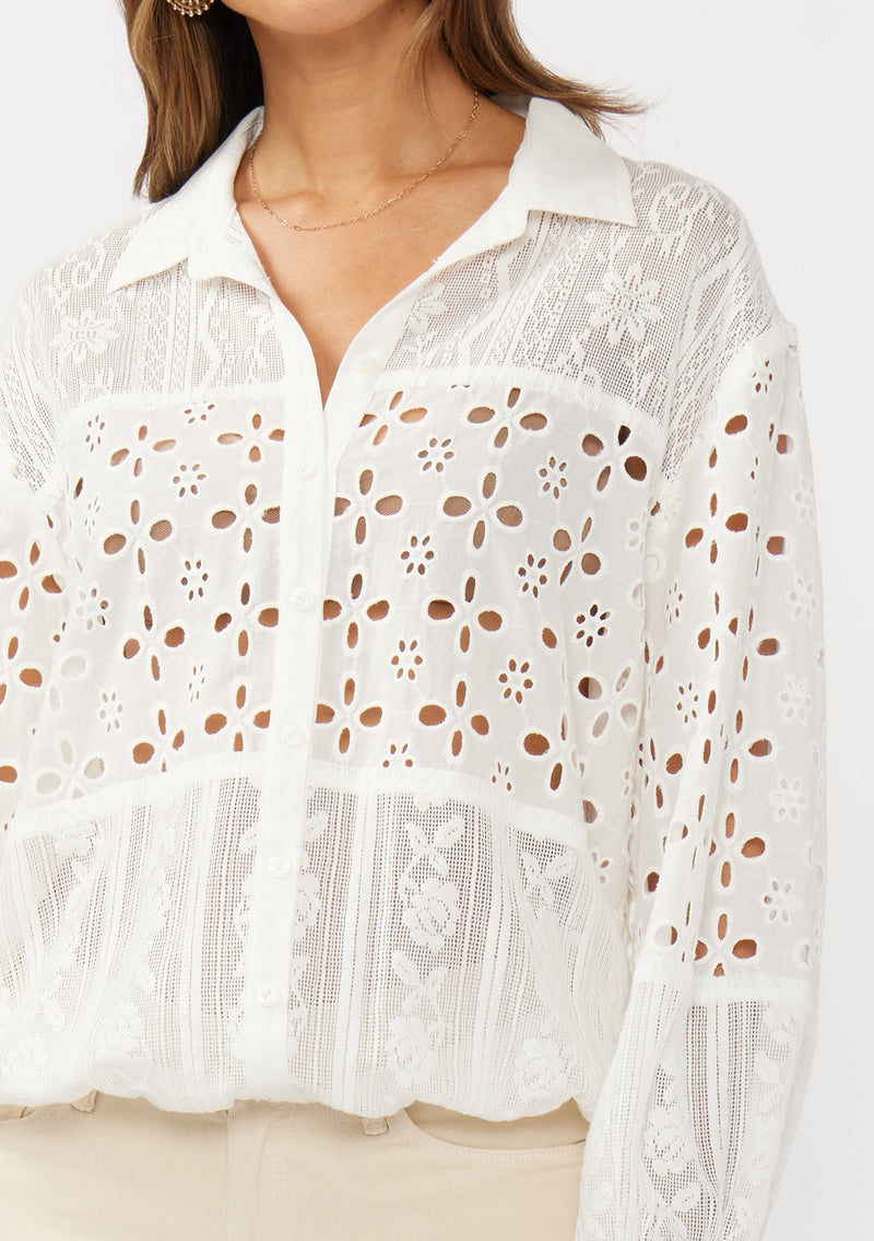 PATCHWORK LACE SHIRT - OFF WHITE