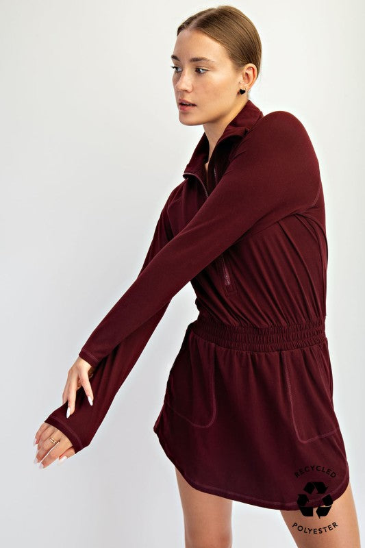 BUTTER QUARTER ZIP ROMPER/SKIRT - DARK CHERRY