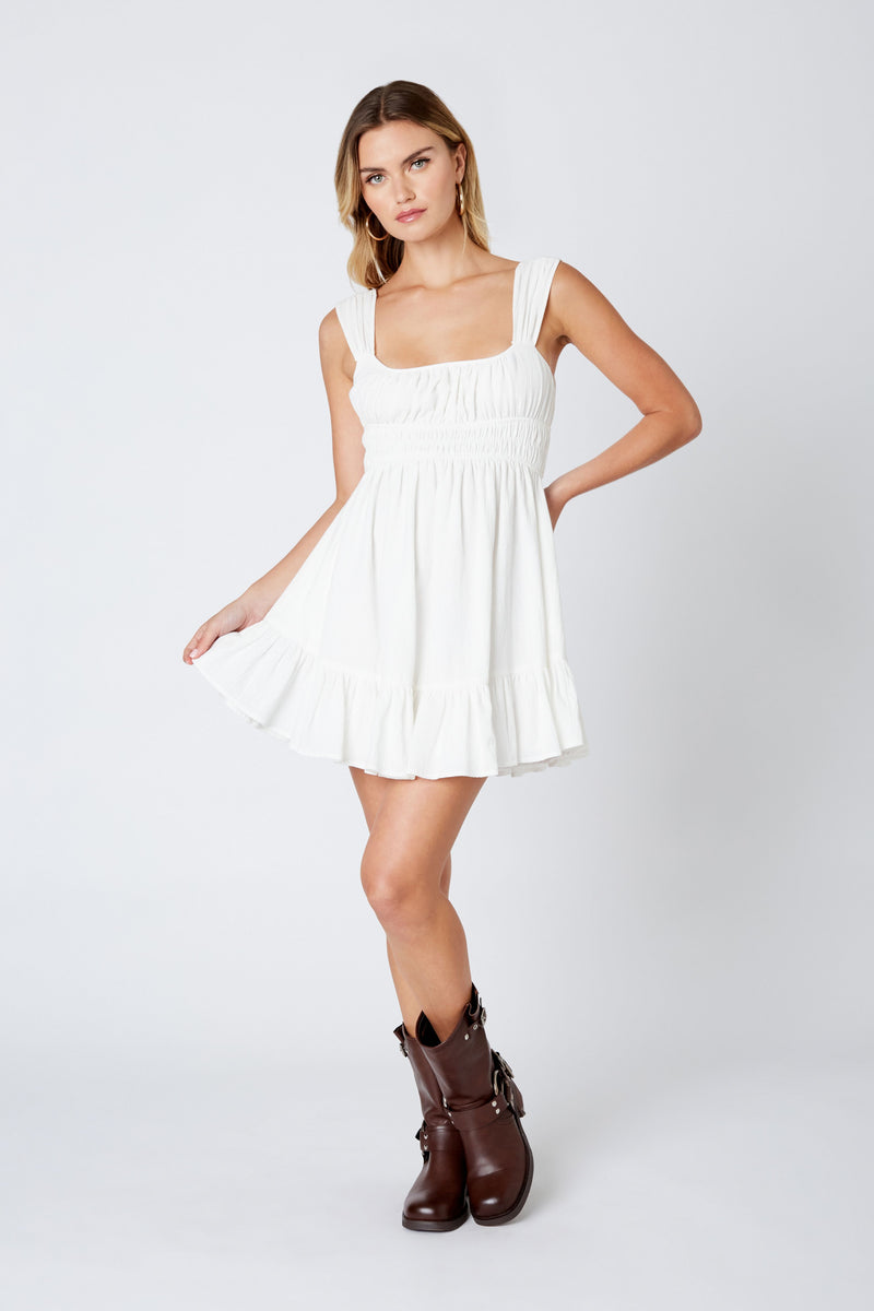 RUCHED BUSTIER MINI DRESS - WHITE