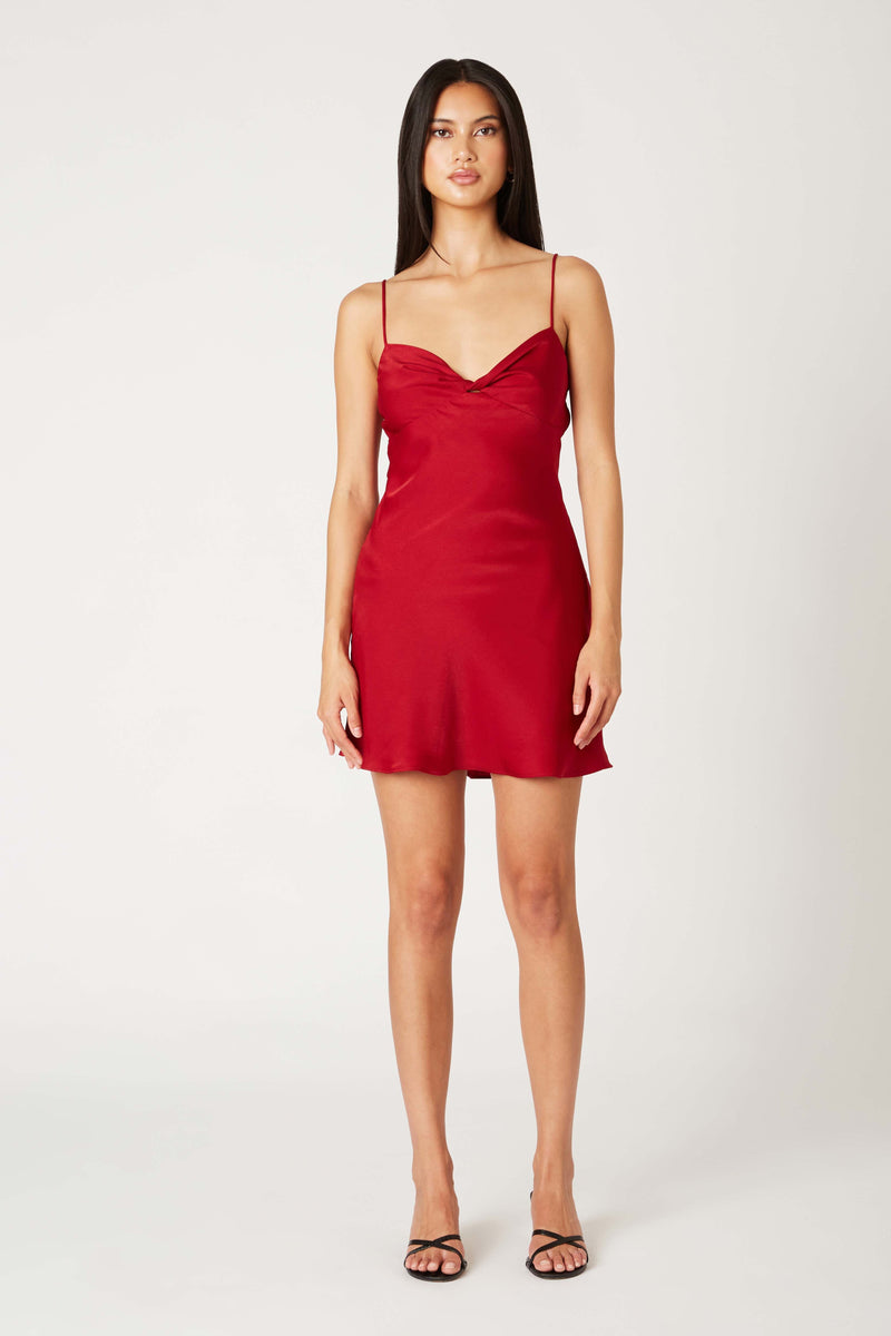 SATIN CAMI MINI DRESS - CLARET