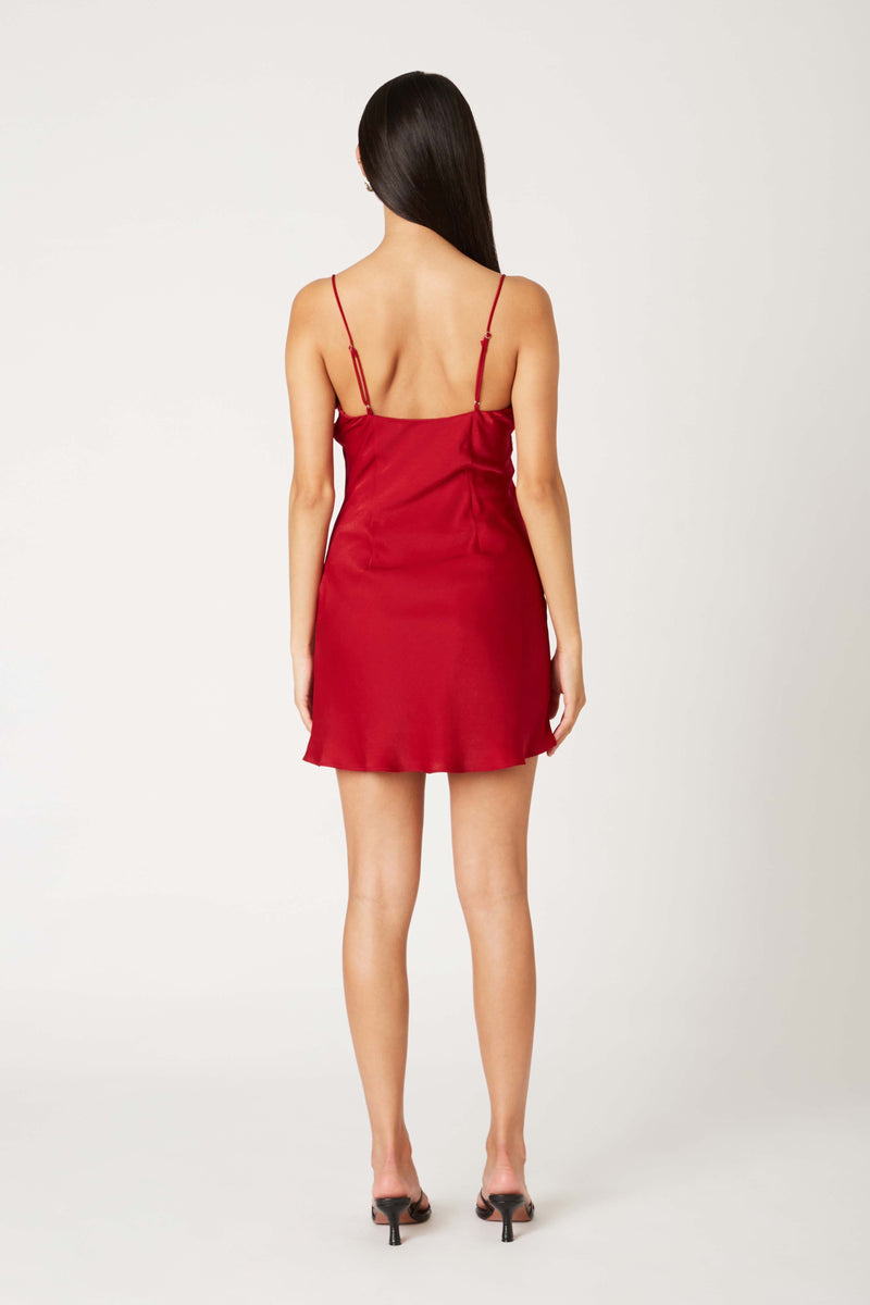 SATIN CAMI MINI DRESS - CLARET