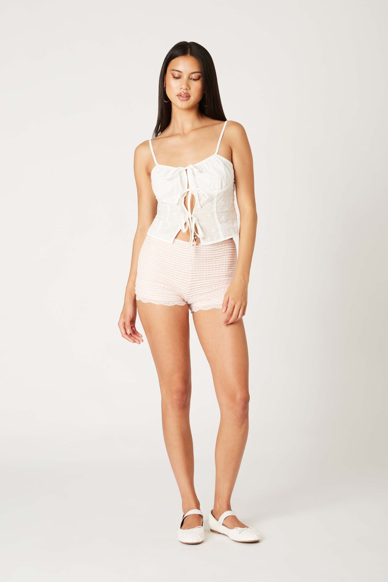 STRIPED LACE TRIM MINI SHORTIES - BLUSH