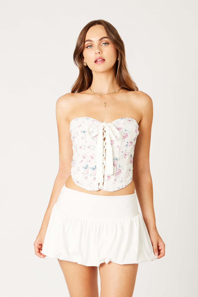 CORSET TOP WITH LACE UP FRONT - IVORY/ROSE