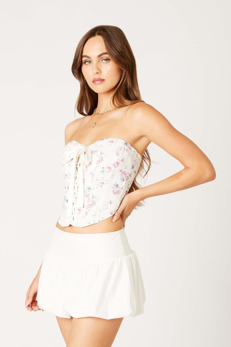 CORSET TOP WITH LACE UP FRONT - IVORY/ROSE