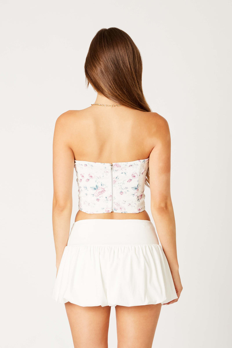 CORSET TOP WITH LACE UP FRONT - IVORY/ROSE