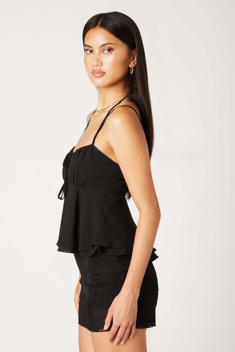 TIERED HEM HALTER TOP - BLACK