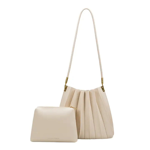 CARRIE PLEATED VEGAN SHOULDER BAG - IVORY