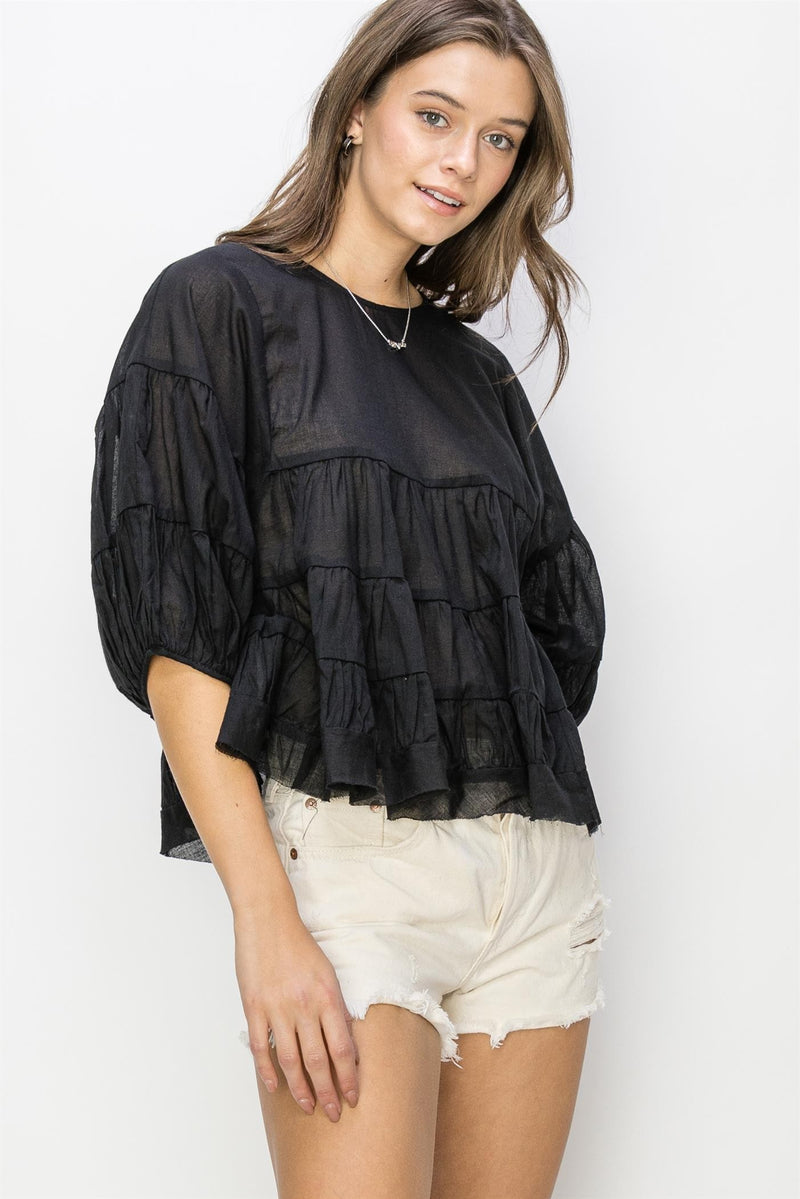 BABYDOLL BLOUSE - BLACK