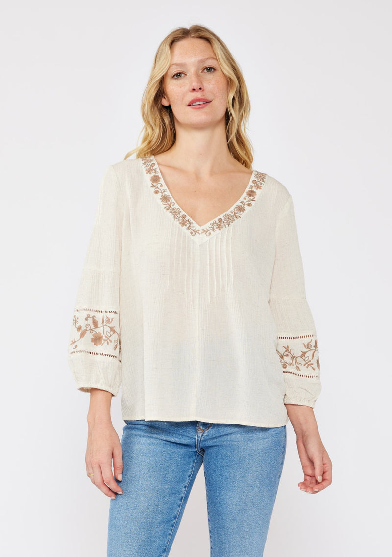 SAMMIE EMBROIDERED BLOUSE - NATURAL/BROWN