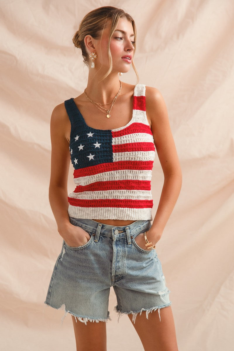 STARS & STRIPES SWEATER TANK - OFF WHITE COMBO