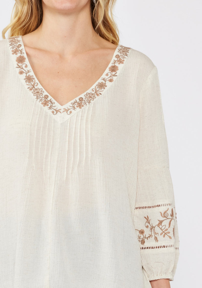 SAMMIE EMBROIDERED BLOUSE - NATURAL/BROWN