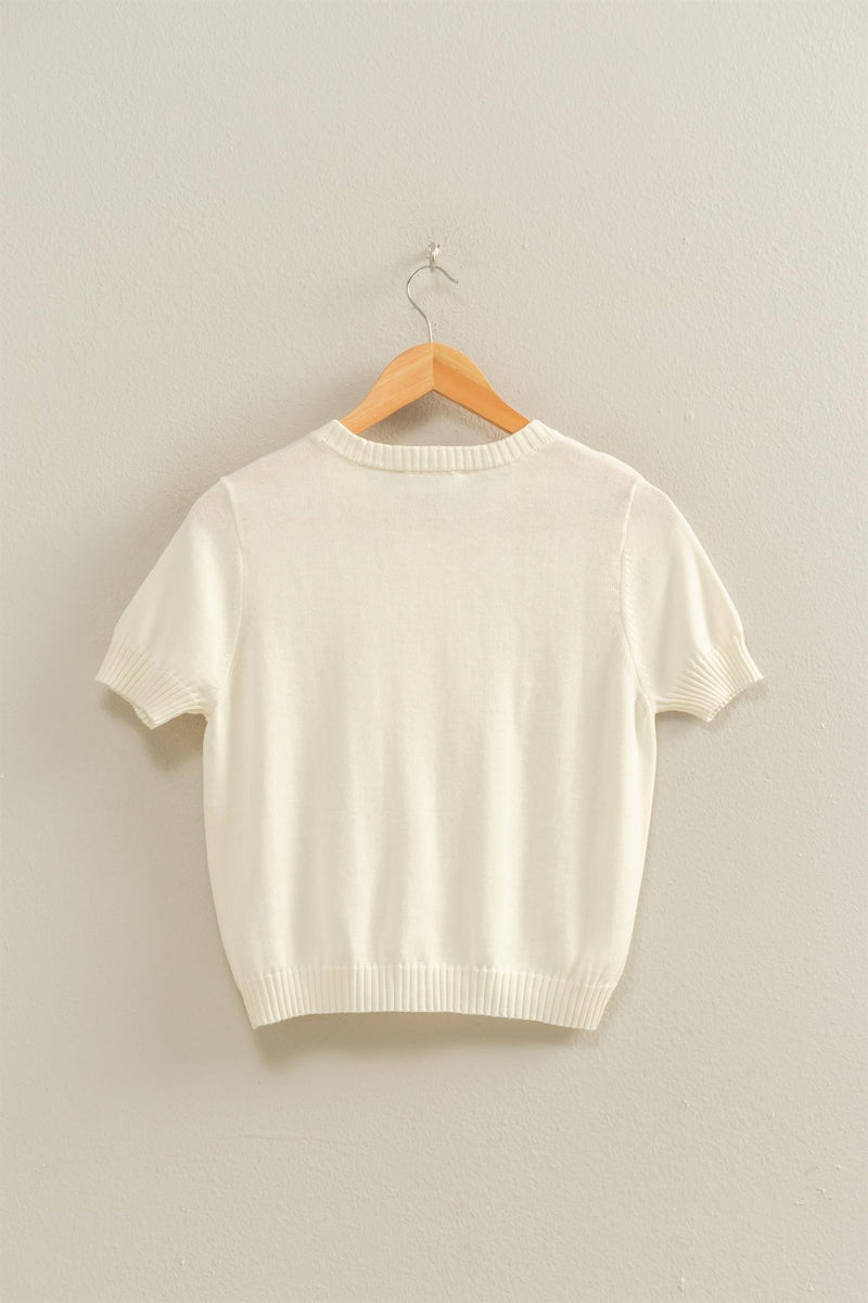SHORT SLEEVE BUTTON CARDIGAN - WHIP CREAM