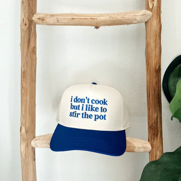 I DON'T COOK  BUT... TRUCKER HAT - CREAM/ROYAL BLUE