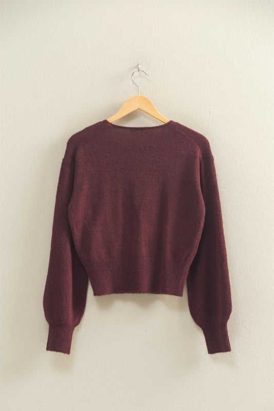 SURPLICE V-NECK SWEATER - DARK CHERRY