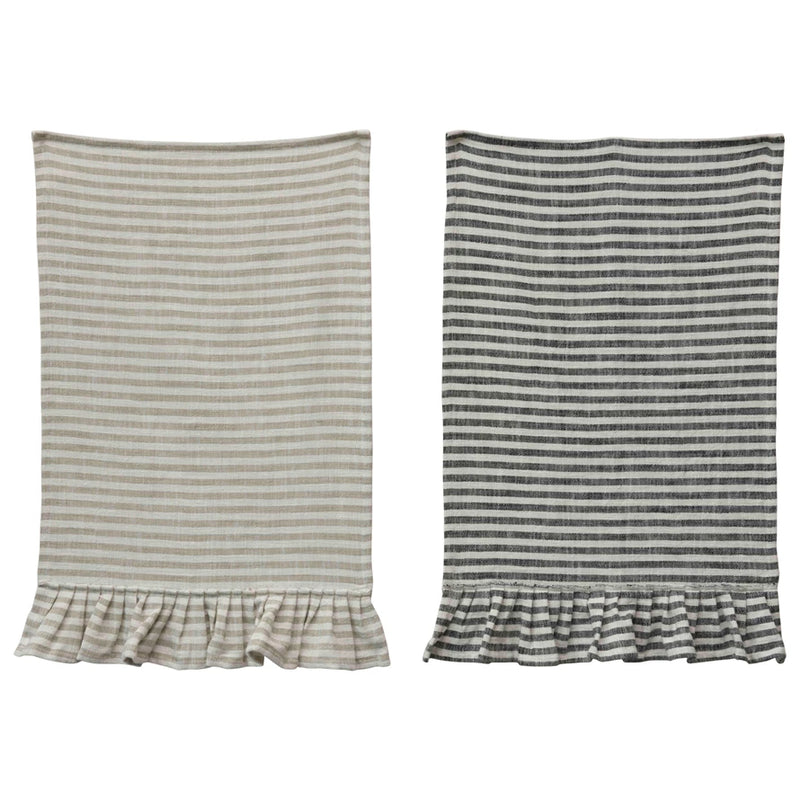 COTTON STRIPED RUFFLED TEA TOWEL