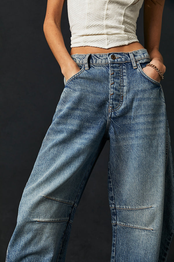 FREE PEOPLE GOOD LUCK MID-RISE BARREL JEANS - ULTRA LIGHT BEAM