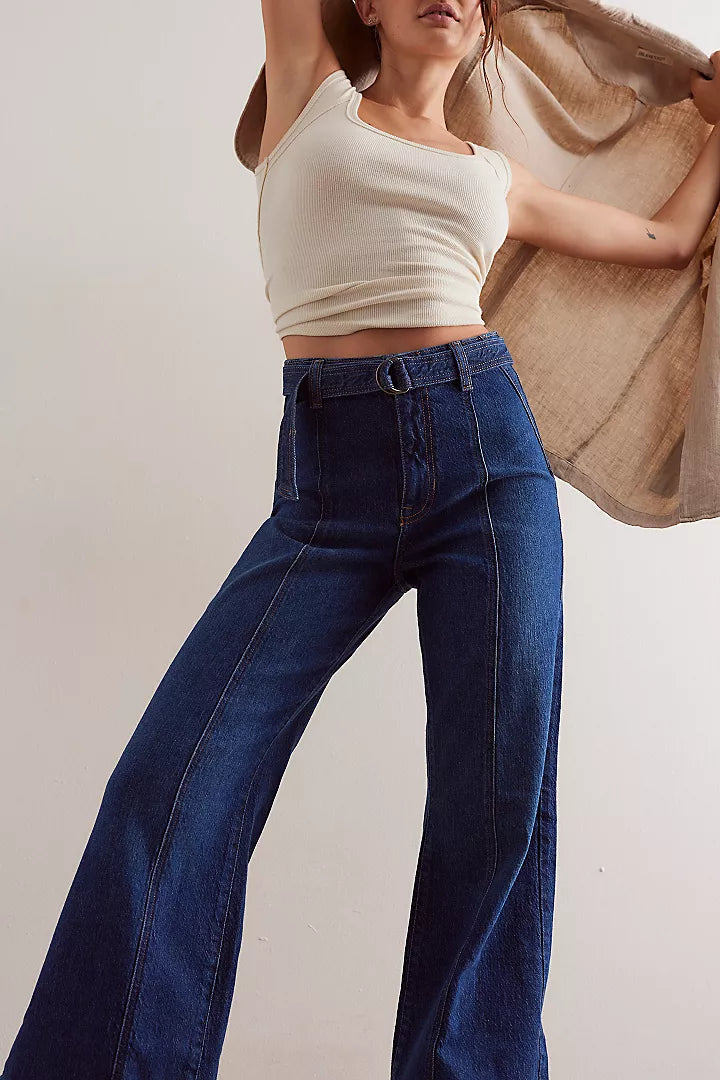 FREE PEOPLE RYLA A LINE JEANS - DREAMSCAPE BLUE