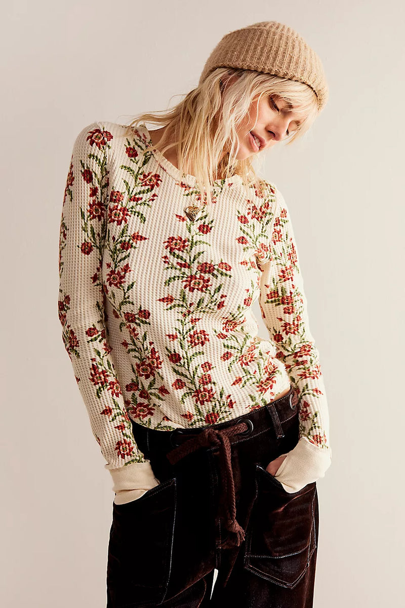 FREE PEOPLE PRETTY LITTLE THERMAL - SAND COMBO FOLK VINE