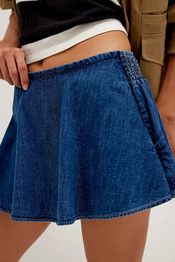 FREE PEOPLE PARADISE FOUND DENIM SKORT - MID INDIGO