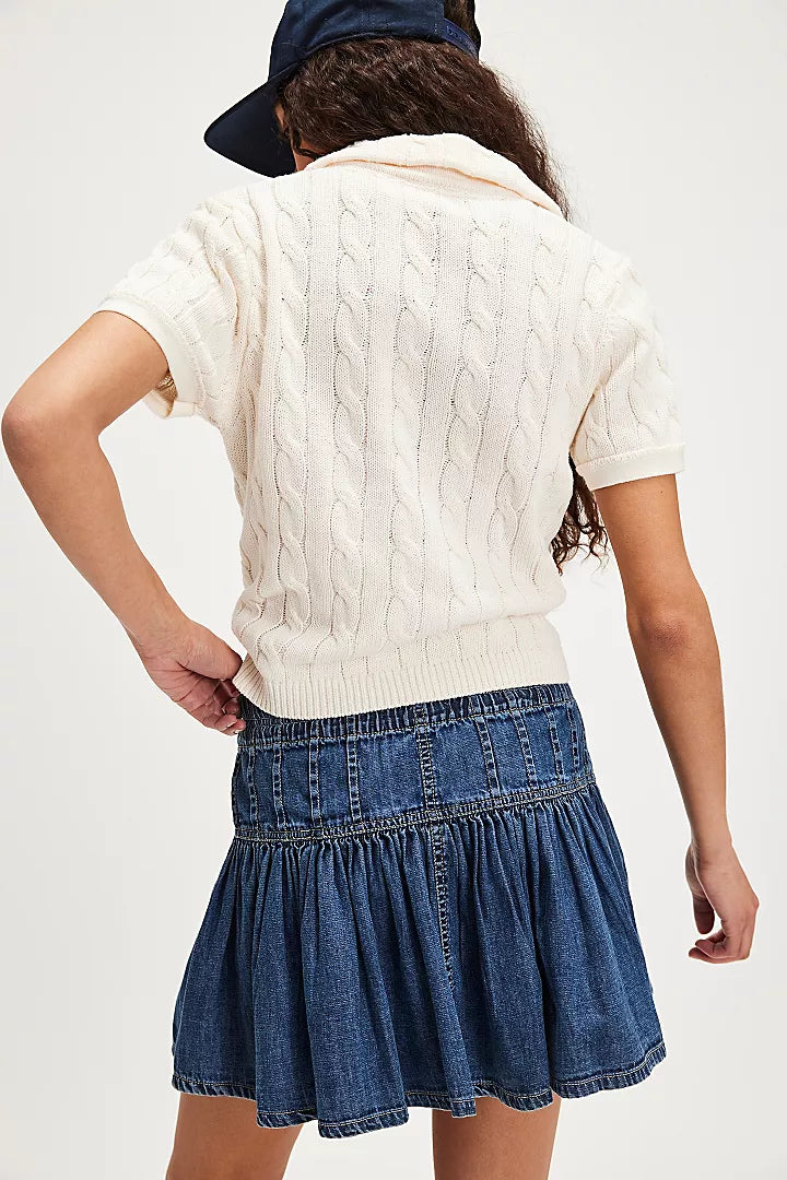 FREE PEOPLE ROSELLE DENIM MINI SKIRT - HIGH TIDE