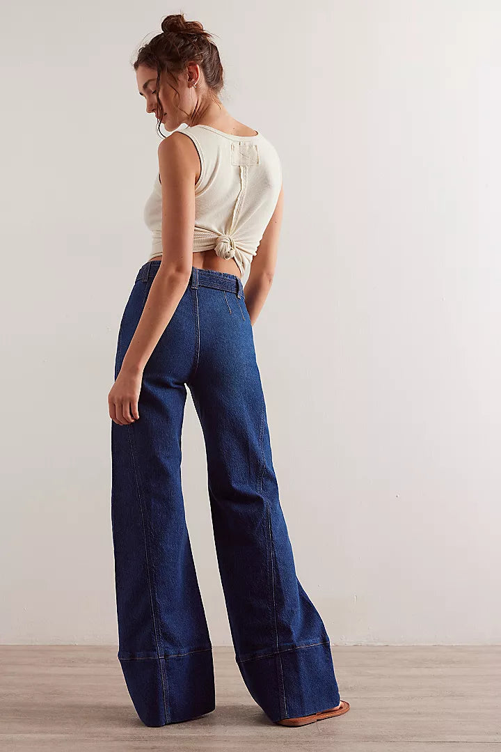 FREE PEOPLE RYLA A LINE JEANS - DREAMSCAPE BLUE