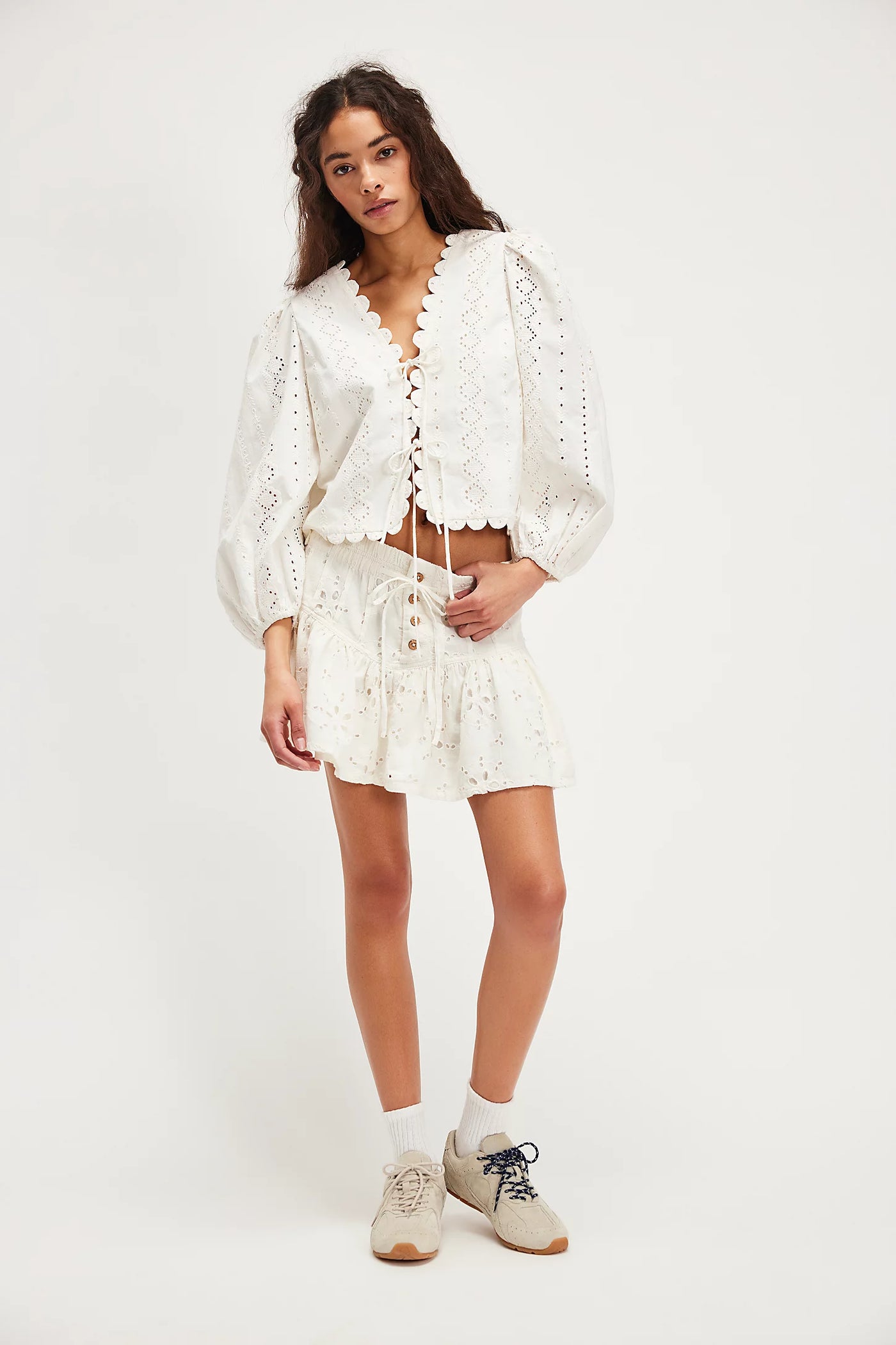 FREE PEOPLE ROSELLE EYELET MINI SKIRT - IVORY – CAllie Girl