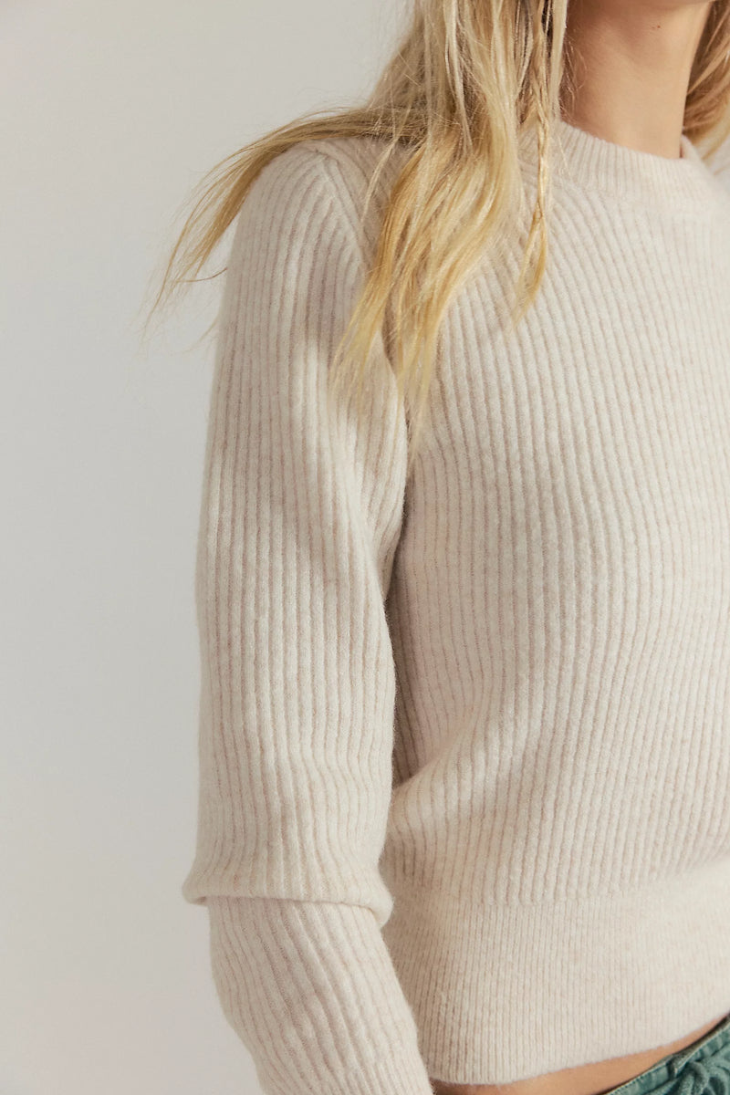 FREE PEOPLE EVER AFTER PULLOVER - ALMOND MILK HEATHER
