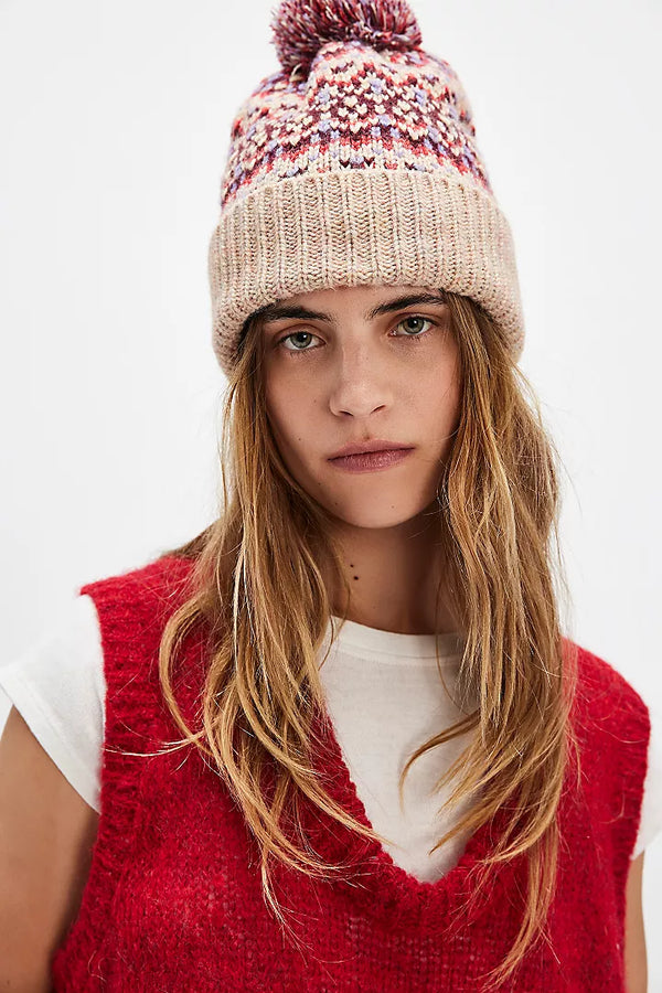 FREE PEOPLE FIRST FRONT FAIRISLE BEANIE - IVORY