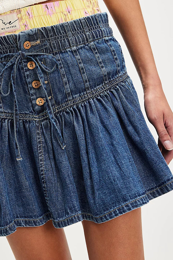 FREE PEOPLE ROSELLE DENIM MINI SKIRT - HIGH TIDE