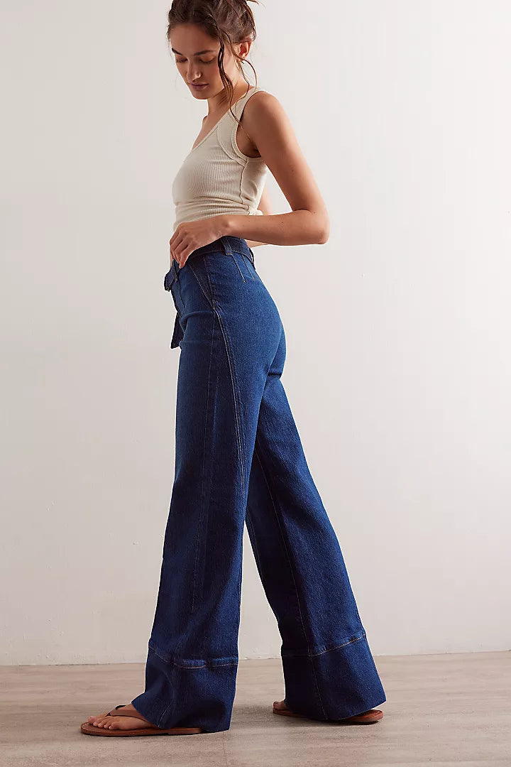 FREE PEOPLE RYLA A LINE JEANS - DREAMSCAPE BLUE