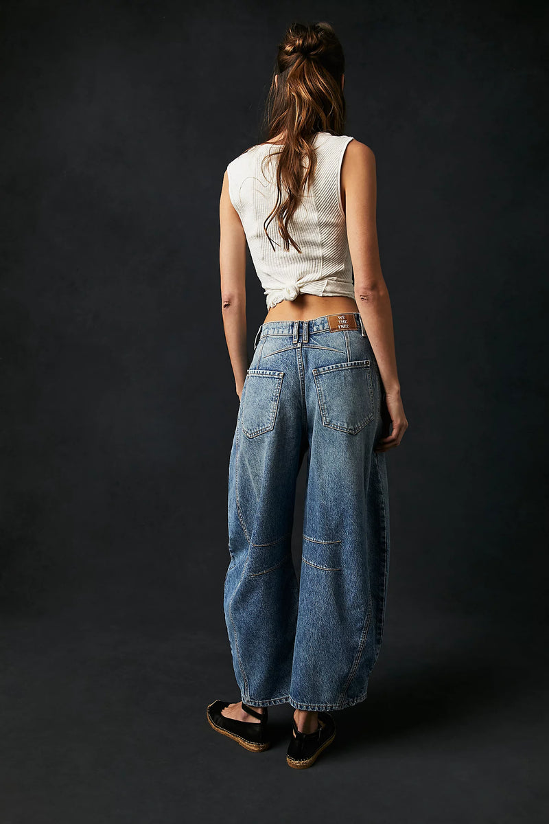 FREE PEOPLE GOOD LUCK MID-RISE BARREL JEANS - ULTRA LIGHT BEAM