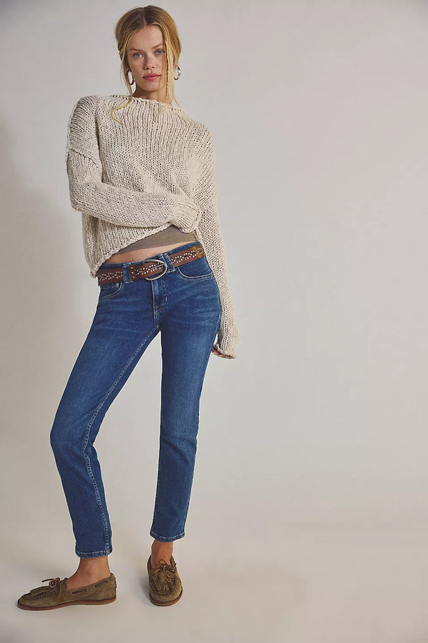 FREE PEOPLE ORACLE LOW RISE SLIM STRAIGHT JEANS - THE SKY'S THE LIMIT