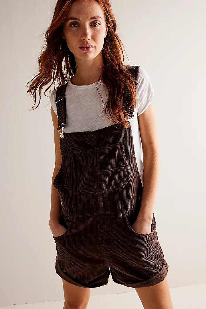 FREE PEOPLE ZIGGY CORD SHORTALLS - BARNWOOD