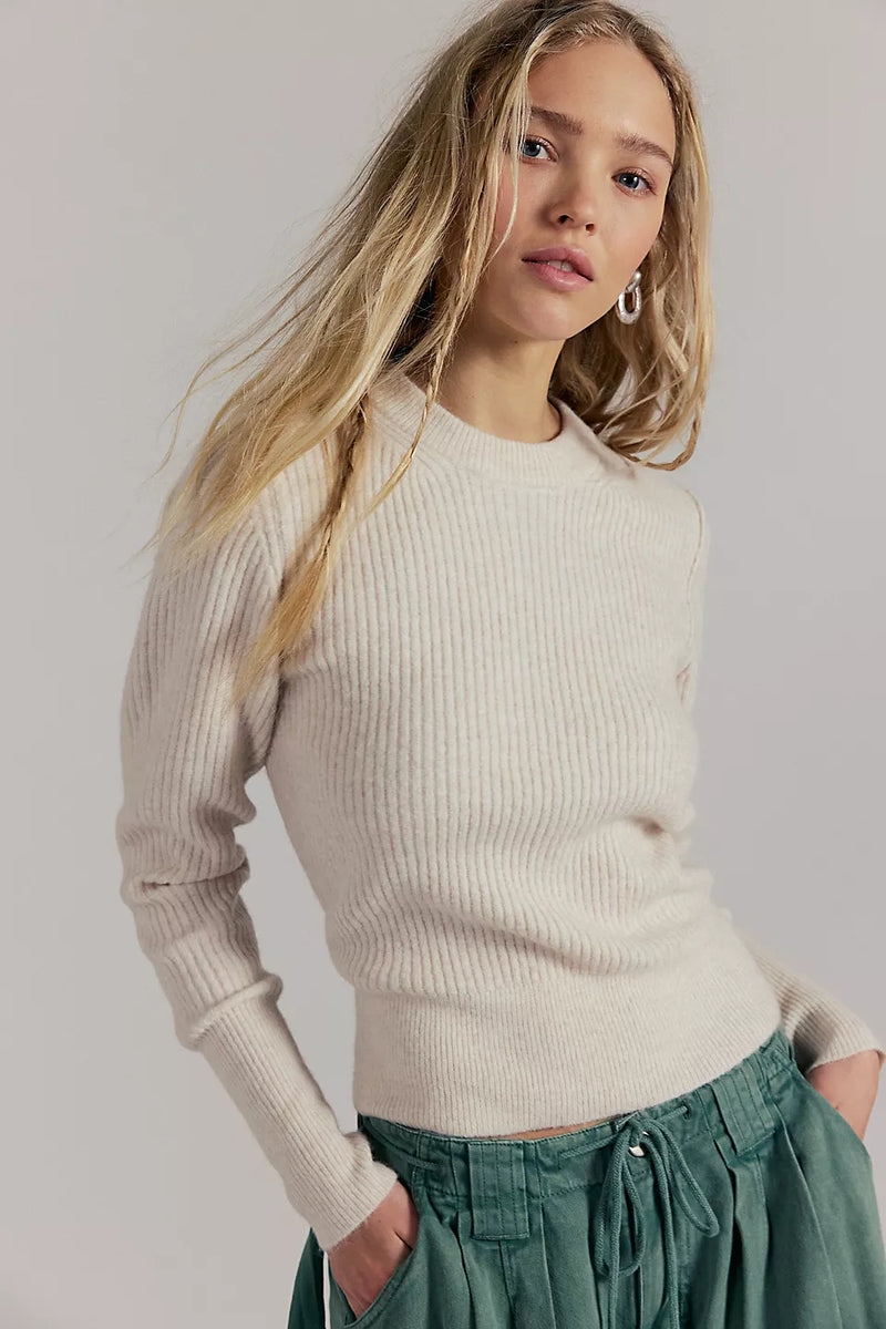 FREE PEOPLE EVER AFTER PULLOVER - ALMOND MILK HEATHER