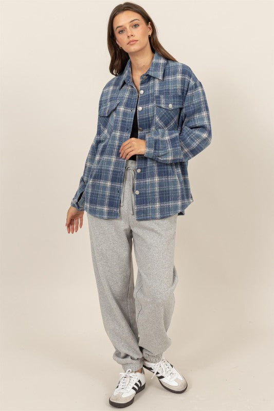 PLAID SHACKET WITH POCKETS - BLUE