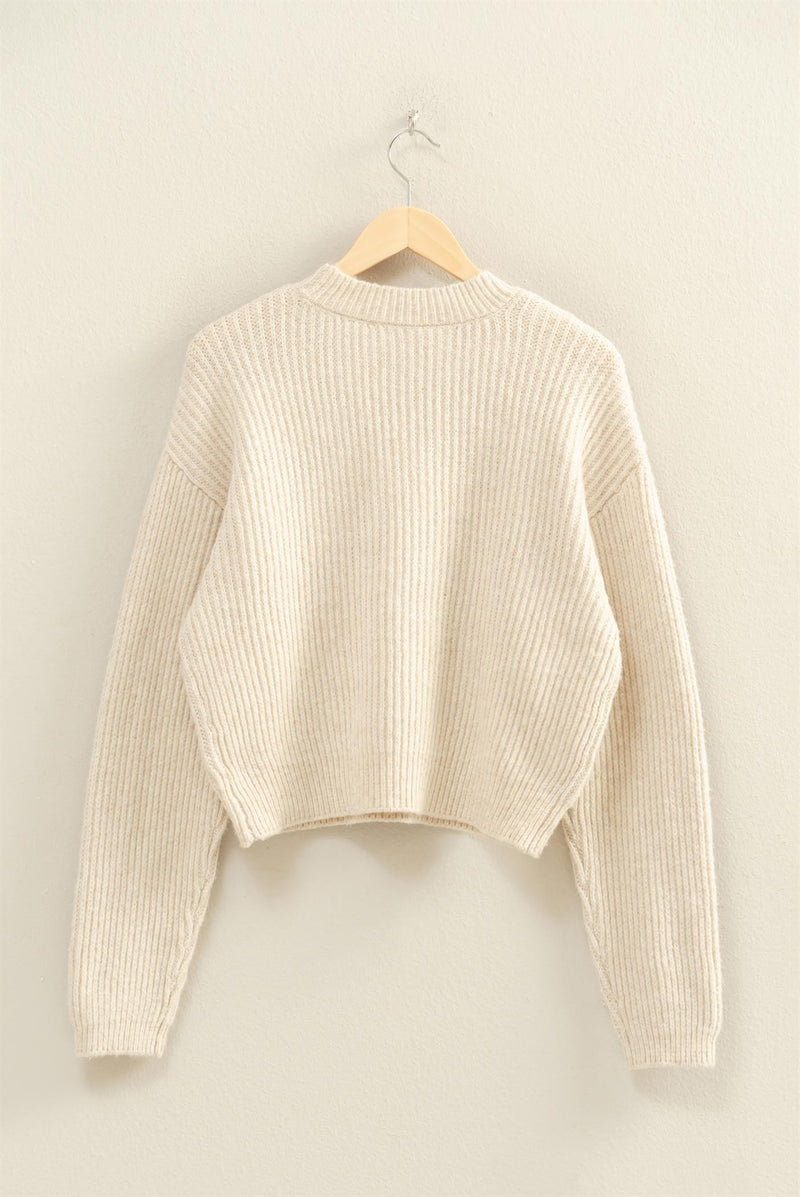 RIBBED CREW NECK SWEATER - ALPACA
