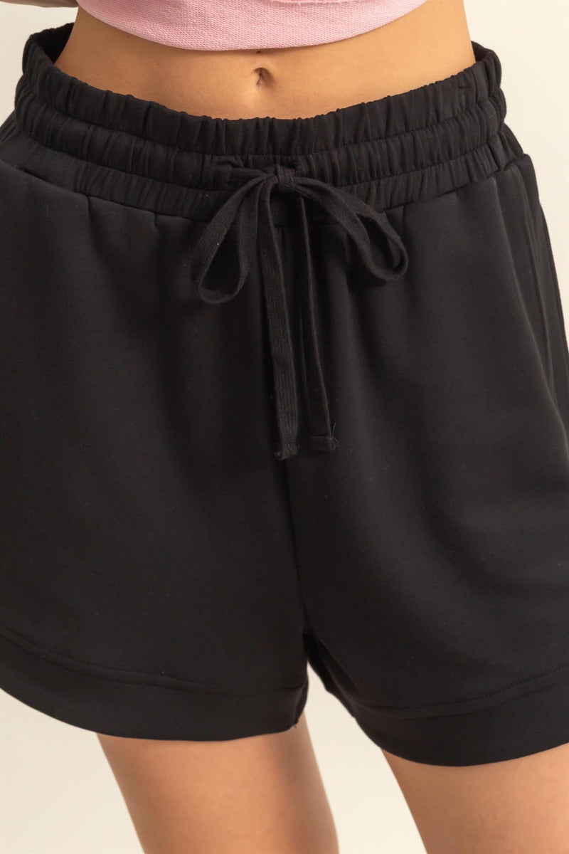 LIGHTWEIGHT DRAWSTRING SHORTS - BLACK