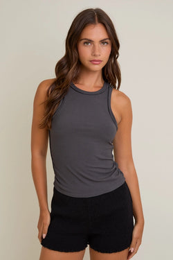 REVERSE SEAM RIBBED TANK TOP - CHARCOAL