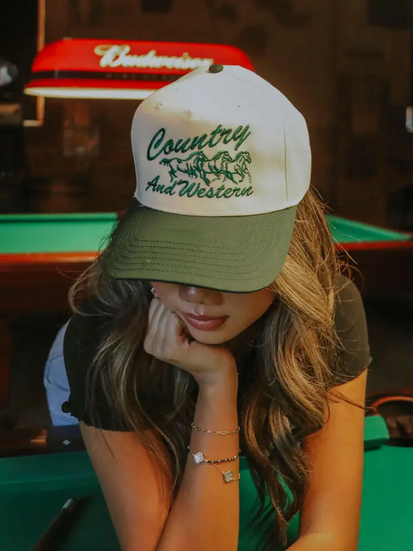 COUNTRY AND WESTERN TRUCKER HAT - EVERGREEN