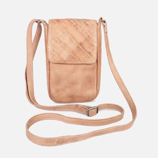 MULLER DIAMOND PATTERN LEATHER CROSSBODY BAG - NATURAL