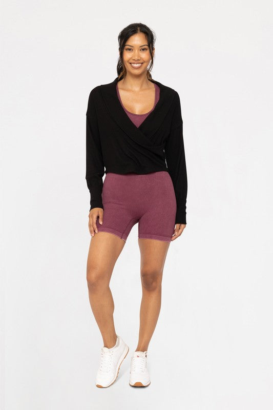 BALLET CHIC RIBBED WRAP TOP - BLACK